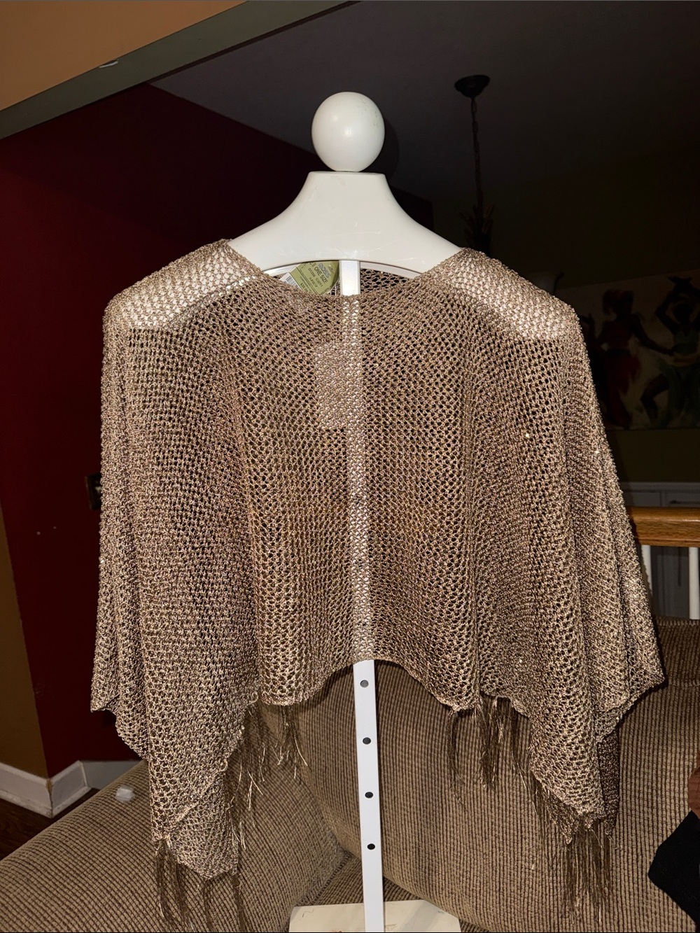 Lightweight Metallic Knit Shawl - Beige